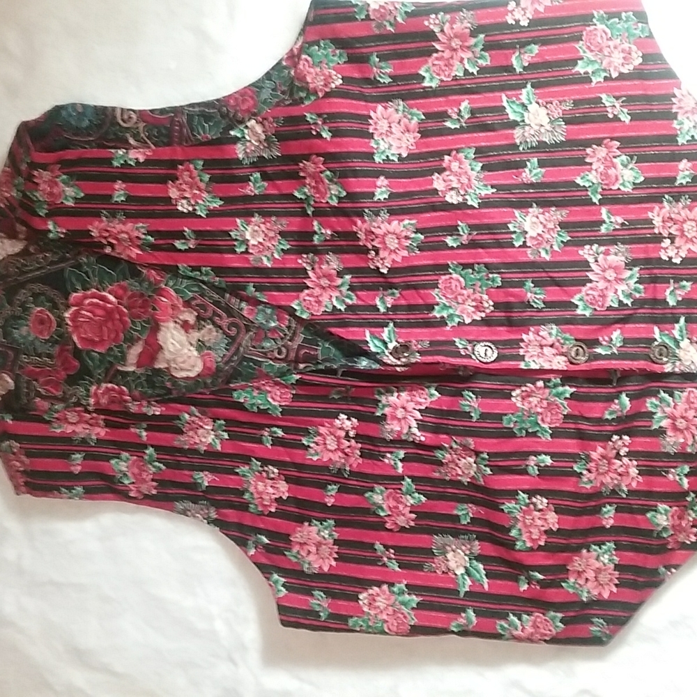 Holiday Festive Floral Red Christmas Reversible Vest - Picture 1 of 8